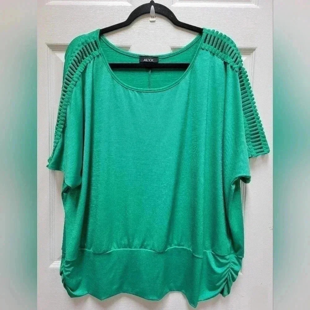 ALYX Women's Emerald Green Open Cut Short Sleeve Blouse Plus Size 3x